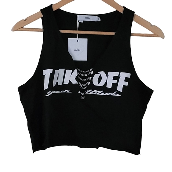 Adika Takeoff Your Attitude Sleeveless Chain Detail Crop Top Womens Black M - Picture 4 of 11